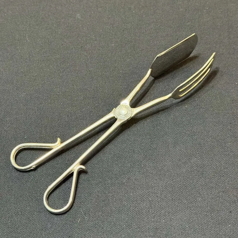 Vintage EP Zinc Silver Plated Scissor Style Pastry and Salad Serving Tongs